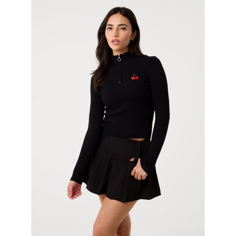 Cherry Stripe Half Zip Up Jumper