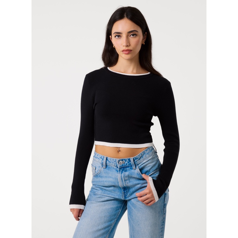 Contrast Knitted Jumper-S/M & M/L-BLACK/WHITE