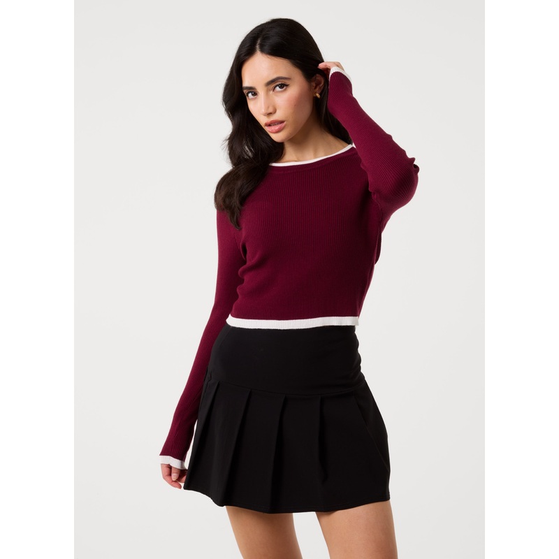 Contrast Knitted Jumper-S/M & M/L-WINE/WHITE