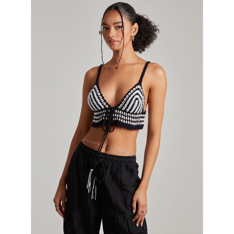 Crochet Tie Neck Bralette-S/M & M/L-Black
