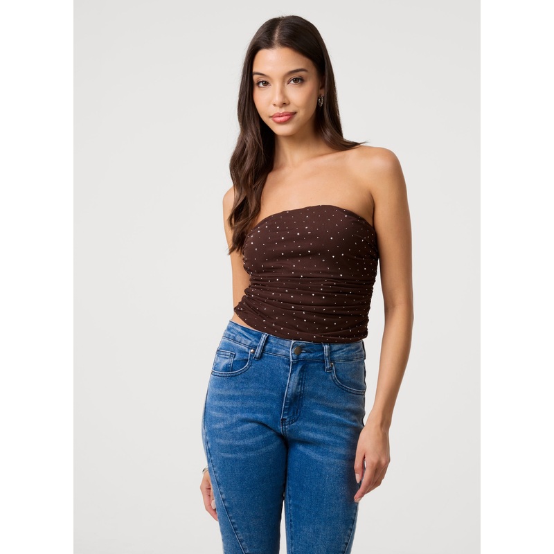 Diamante Bandeau Top-S/M & M/L-CHOCOLATE