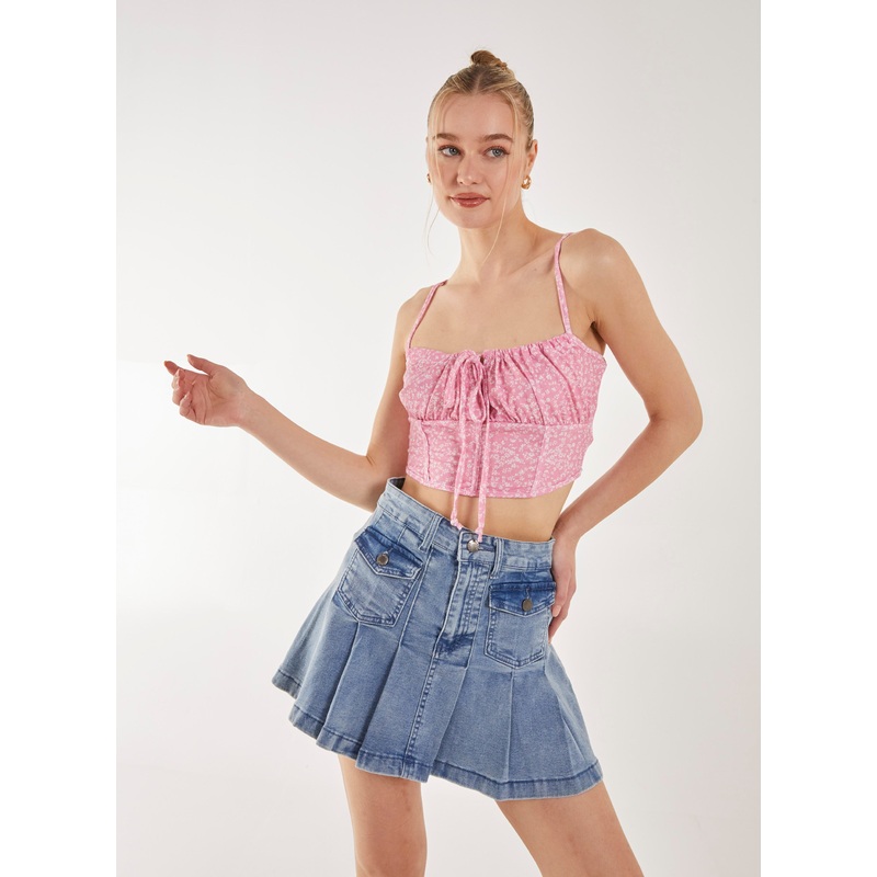 Floral Tie Front Cami Cropped Top