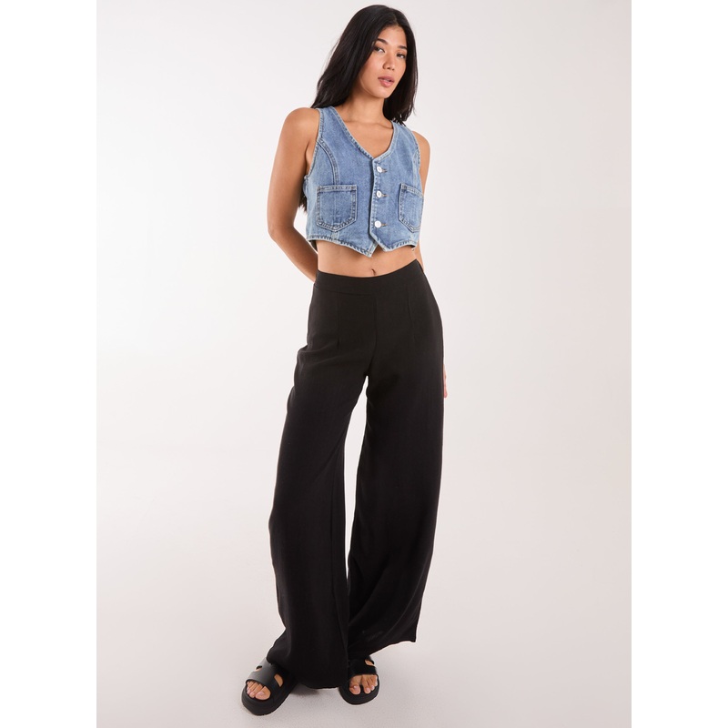 Linen Straight High Waist Trousers