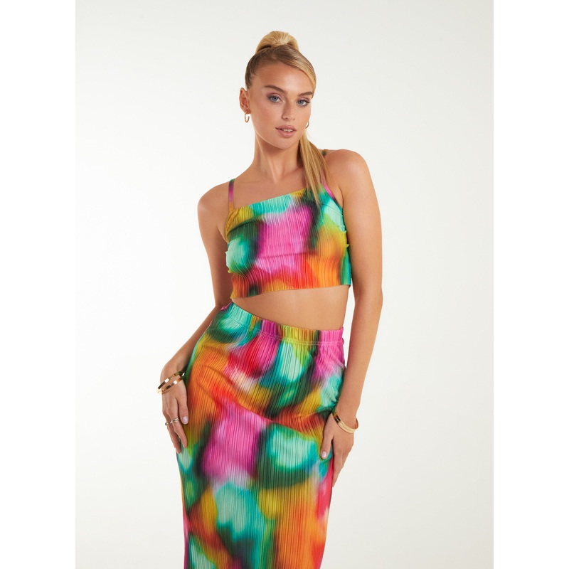 Plisse Graphic Print Top-S & M & L-MULTI