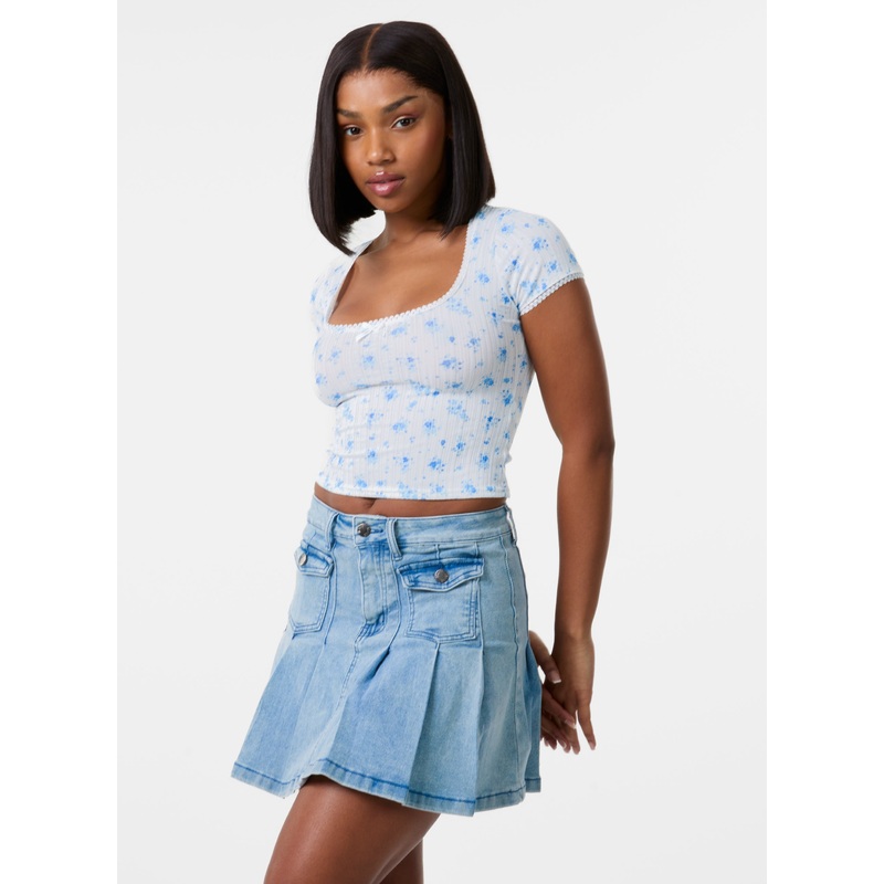 Pointelle Ditsy Print Crop Top