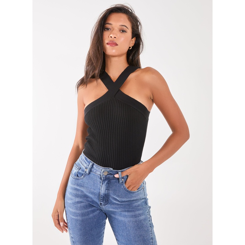 Ribbed Sleeveless Halter Neck Top