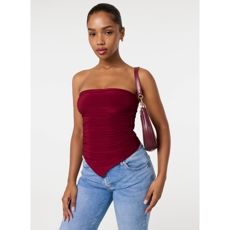 Ruched Slinky Bandeau Top-S & M & L-WINE
