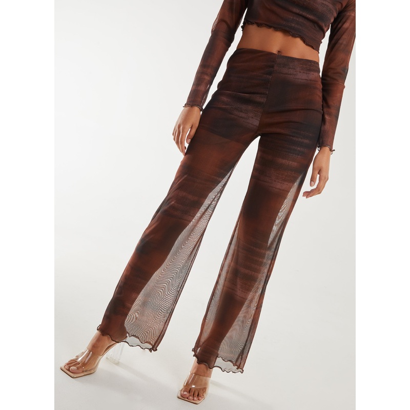 Saturn Mesh Flare Trousers-S & M & L-CHOCOLATE