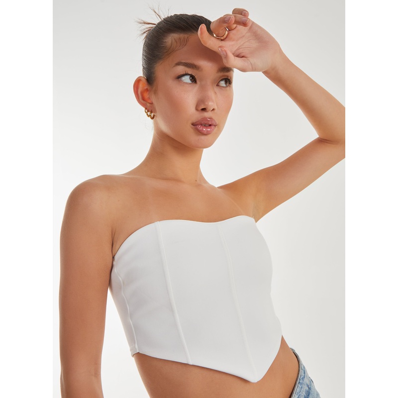 Seam Detail Corset Crop Top-6 & 8 & 10 & 12 & 14-IVORY