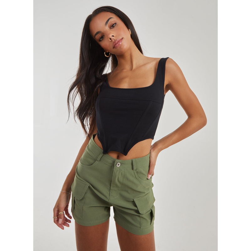 Square Neck Corset Top-S & M & L-Black