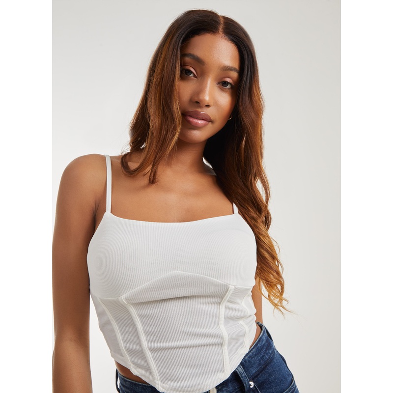 Strappy Cropped Corset Top-S & M & L-WHITE