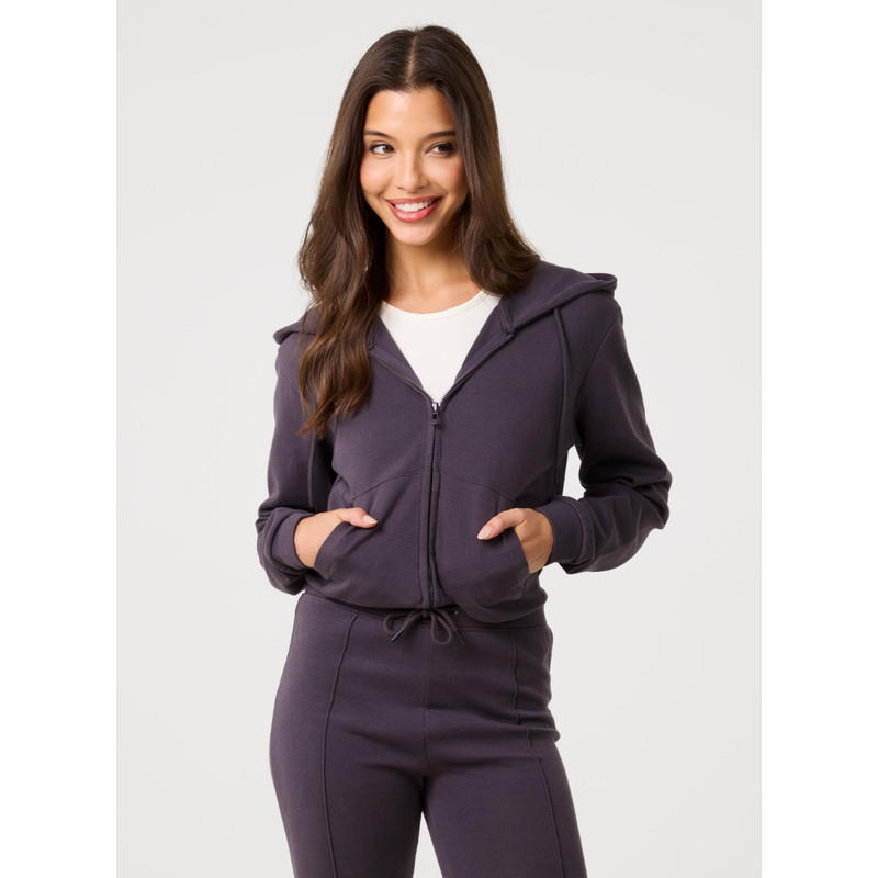 Zip Up Cropped Hoodie-S & M & L-CHARCOAL