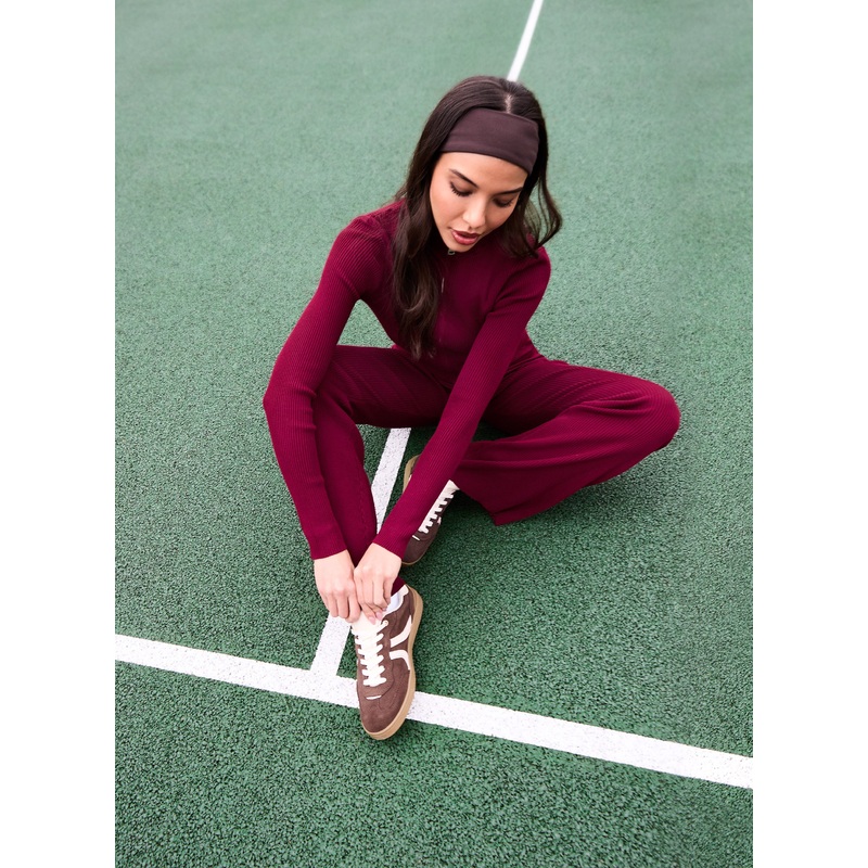 Zip Up Ribbed Set-S/M & M/L-BERRY