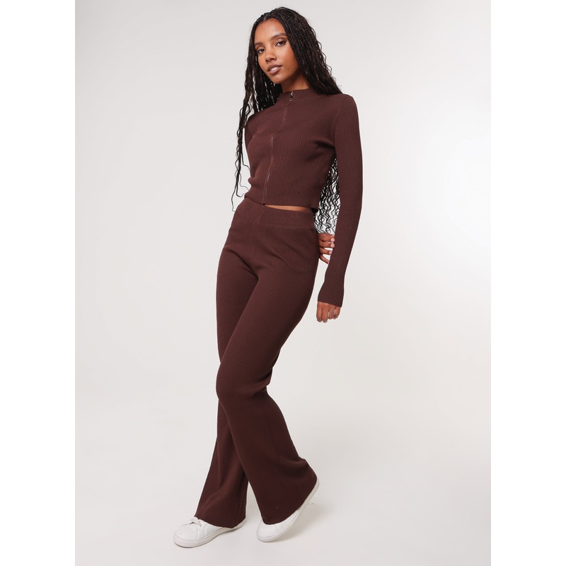 Zip Up Ribbed Set-S/M & M/L-CHOCOLATE
