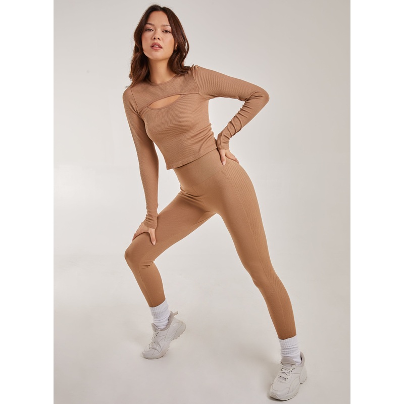 Active Rib Leggings-S & M & L-Camel