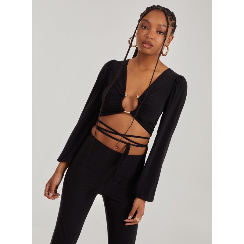 Balloon Slinky Cut Out Top-S & M & L-Black