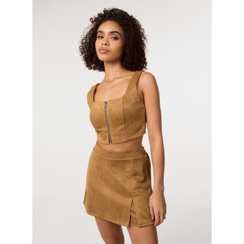 Bra Cup Suede Top-S/M & M/L-CAMEL