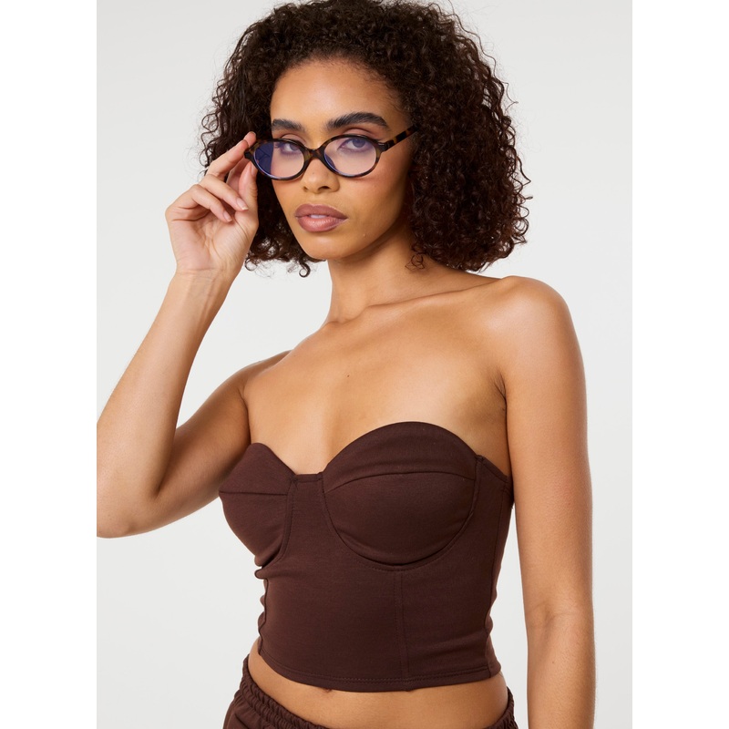 Bustier Jersey Zip Back-S/M & M/L-CHOCOLATE