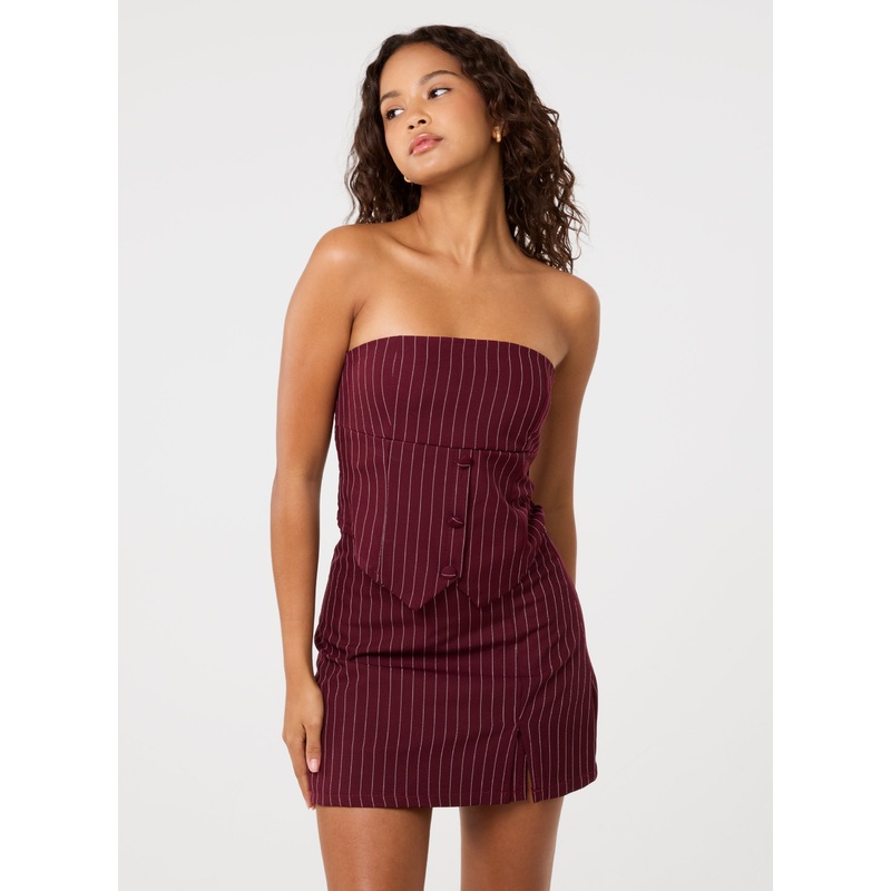 Bustier Pinstripe Button Top-S/M & M/L-WINE