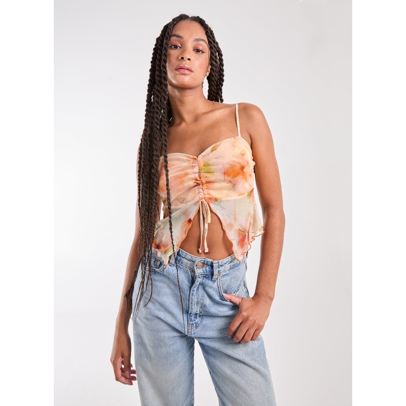 Distressed Mesh Butterfly Cami Top