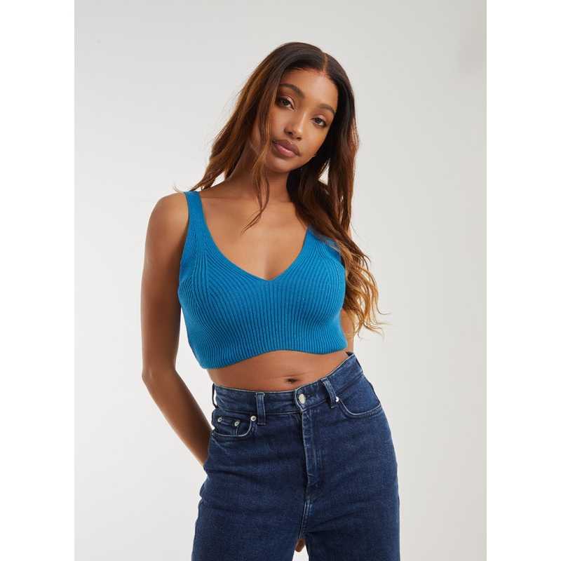 Fine Knit Bralette Vest-S/M & M/L-TURQUOISE