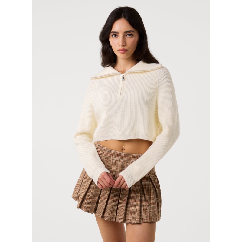 Half Zip Knitted Jumper-S/M & M/L-Ivory