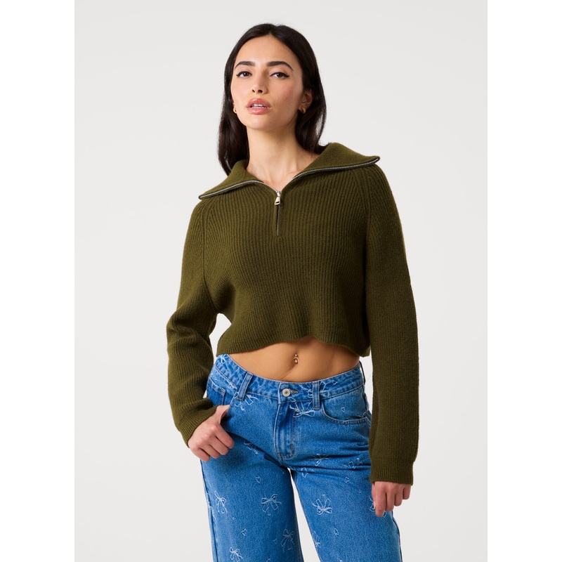 Half Zip Knitted Jumper-S/M & M/L-KHAKI
