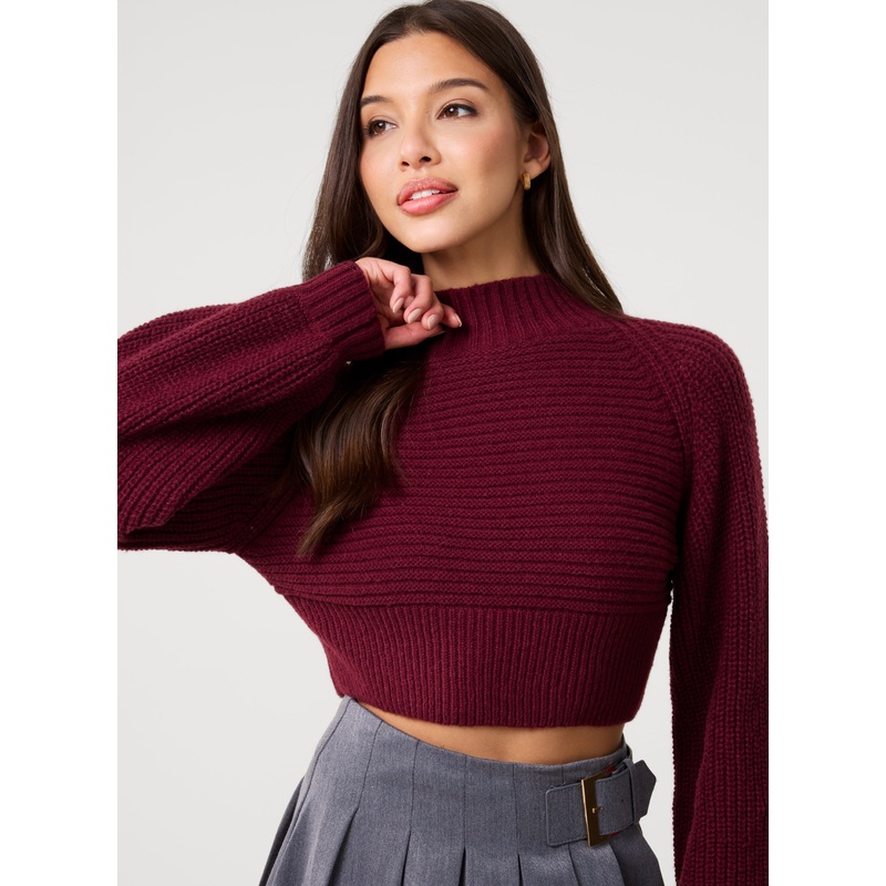 High Neck Knitted Jumper-S/M & M/L-BURGUNDY