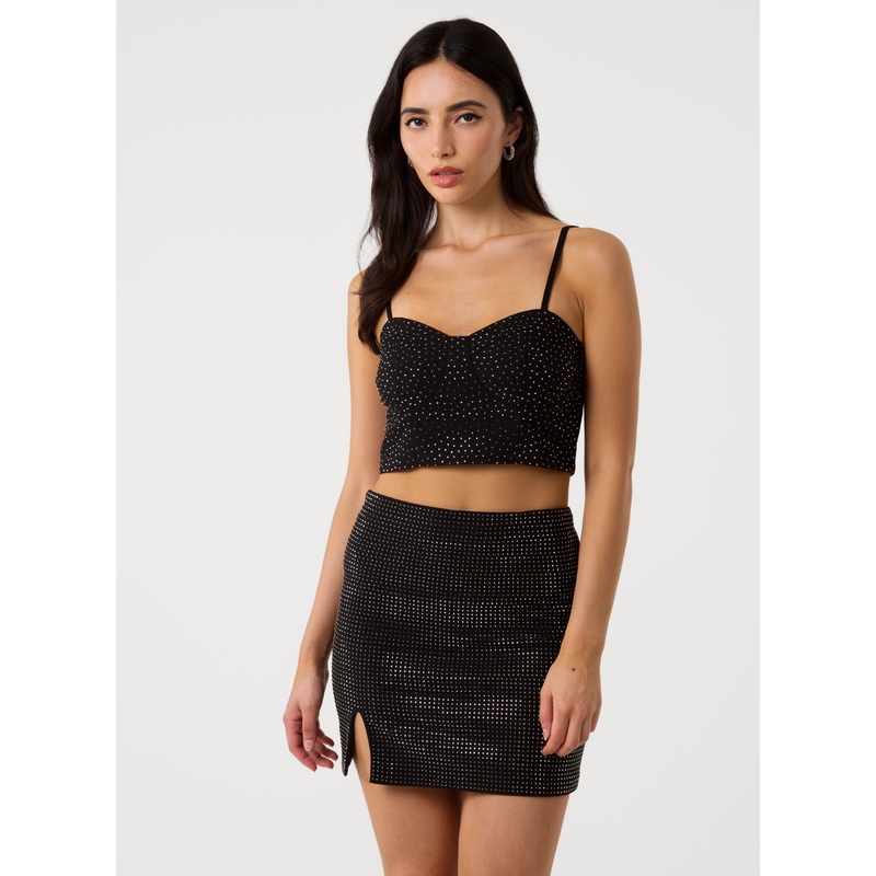 Rhinestone Cami Top-S & M & L-BLACK