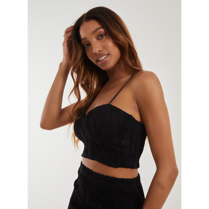 Ripple Cupped Bralette-S & M & L-Black