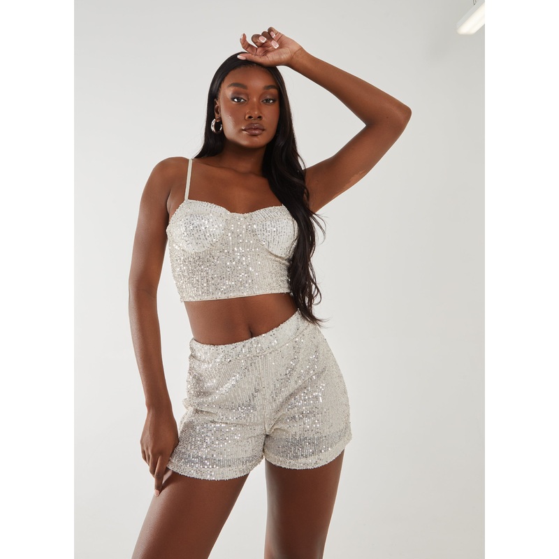 Sequin Bustier Top-S & M & L-Beige