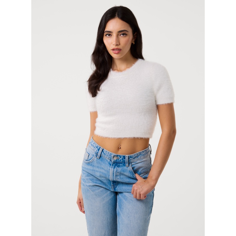 Short Sleeve Fluffy Knit Jumper