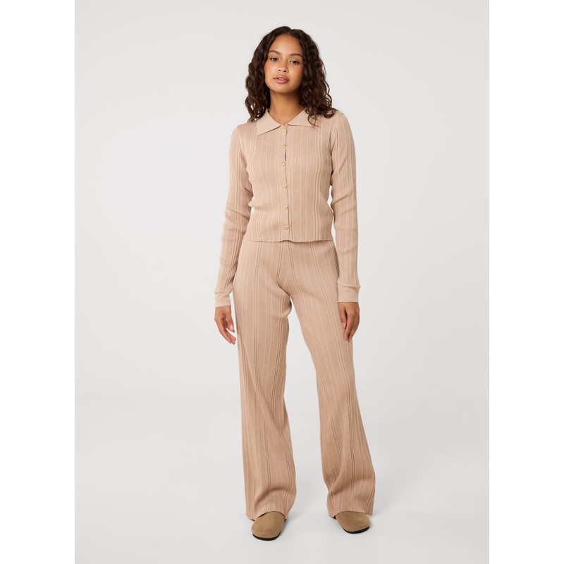 Textured Shirt And Wide Leg Trouser Set