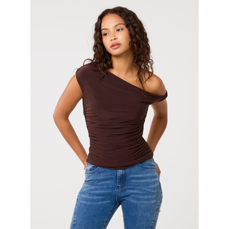 Twist Shoulder Top-S & M & L-CHOCOLATE