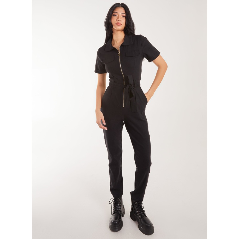 Zip Front Boilersuit-6 & 8 & 10 & 12 & 14-BLACK