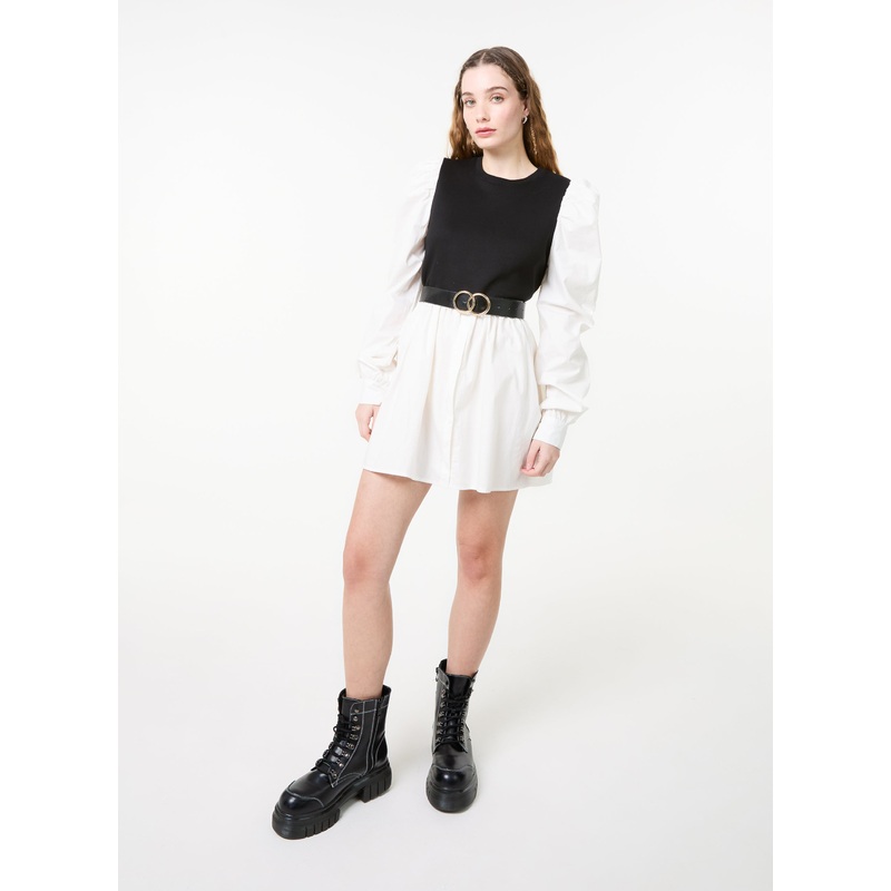 2-1 Puff Sleeve Shirt & Jumper Belted Top