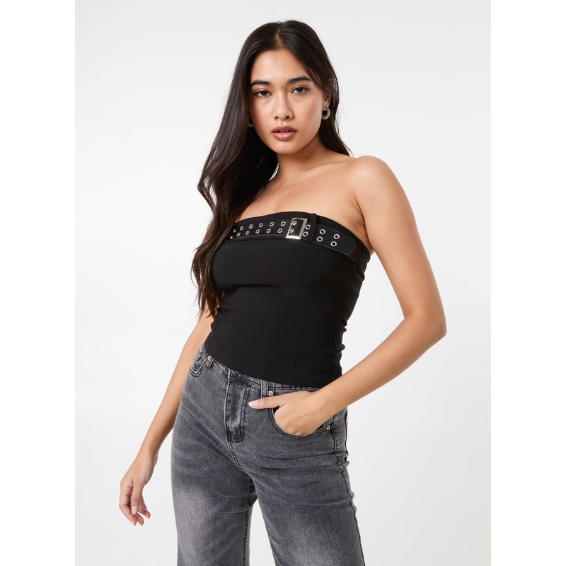 Belted Bandeau Top-S & M & L-BLACK