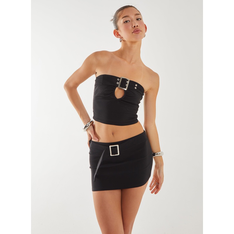 Buckle Detail Bandeau Top-S & M & L-BLACK