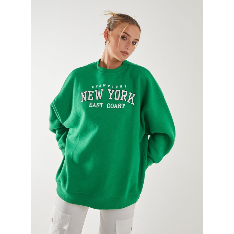 New York Oversized Sweater-S & M & L-Bottle Green