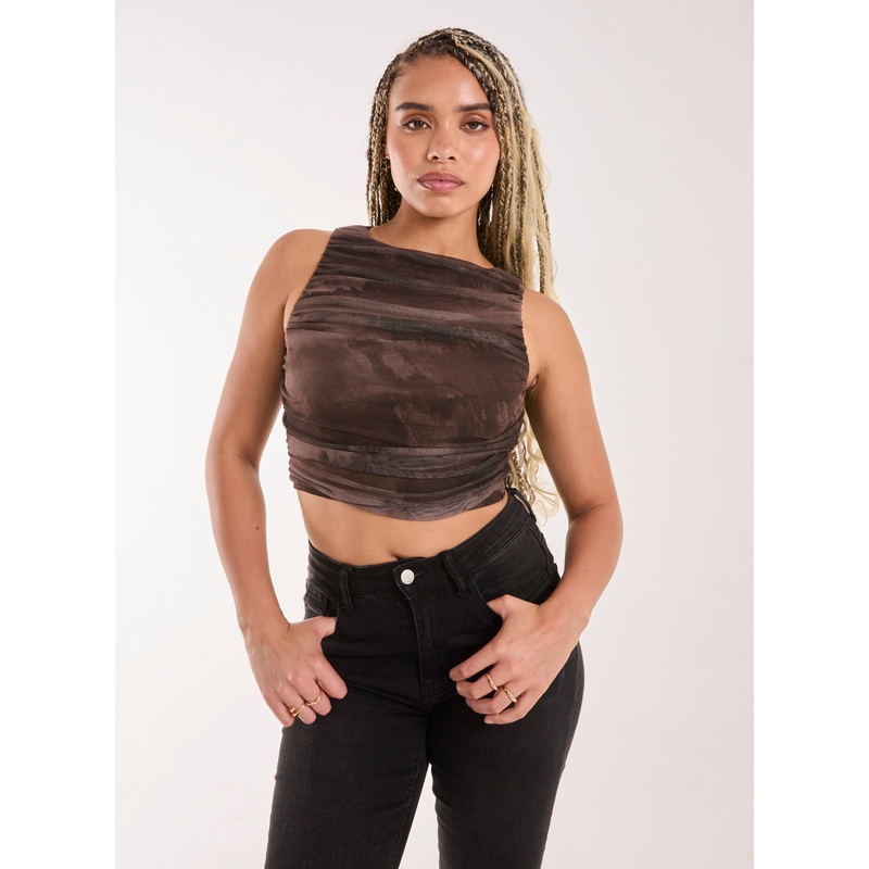 Ruched Racer Top-S & M & L-CHOCOLATE