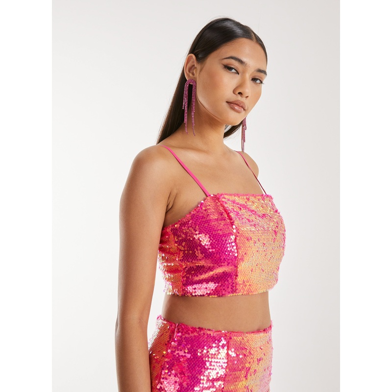 Sequin Bralette-6 & 8 & 10 & 12 & 14-Hot Pink