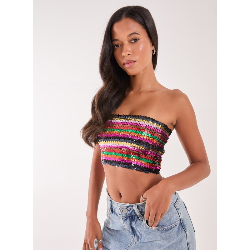 Sequin Stripes Bandeau-S-M & M-L-MULTI