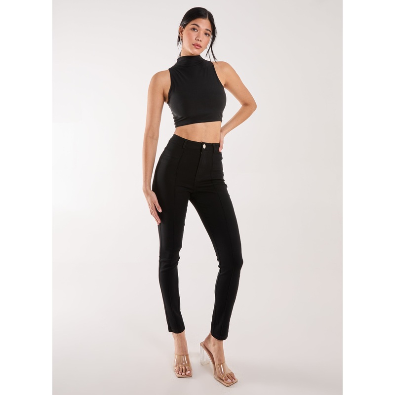 Slim Fit Seam Detail Trousers-6 & 8 & 10 & 12 & 14-BLACK