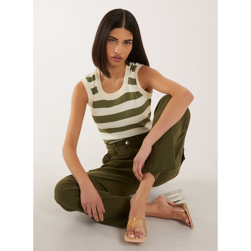 Striped Vest Top-S & M & L-KHAKI
