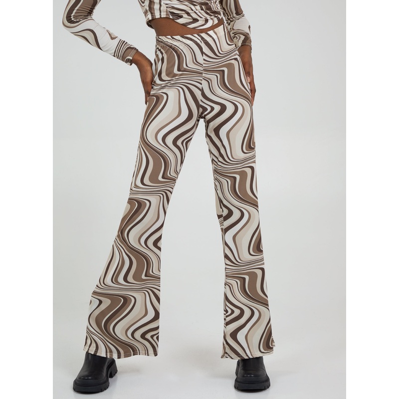 Swirl Print Slinky Flared Trousers
