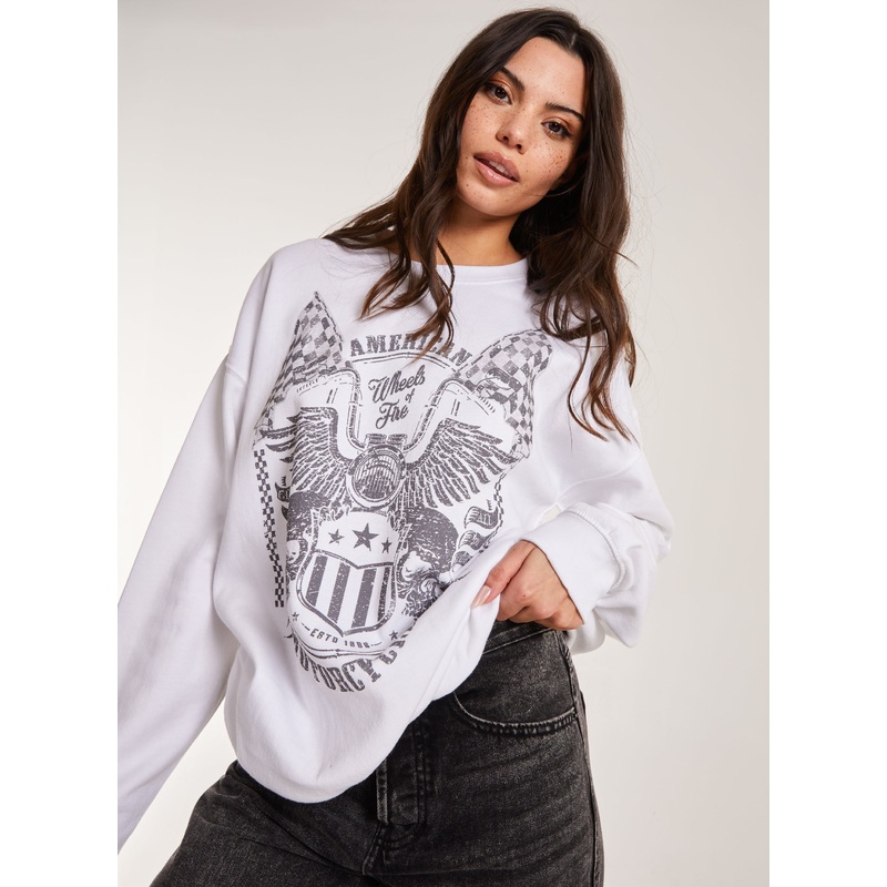 Printed American Sweatshirt-S/M & M/L-WHITE