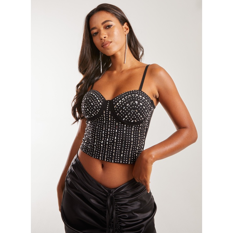 Sequin Embellished Bralette-S & M & L-Black