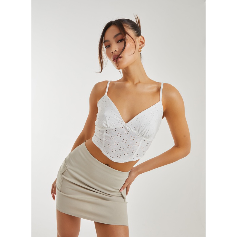 Strappy Broderie Crop Top-S & M & L-IVORY