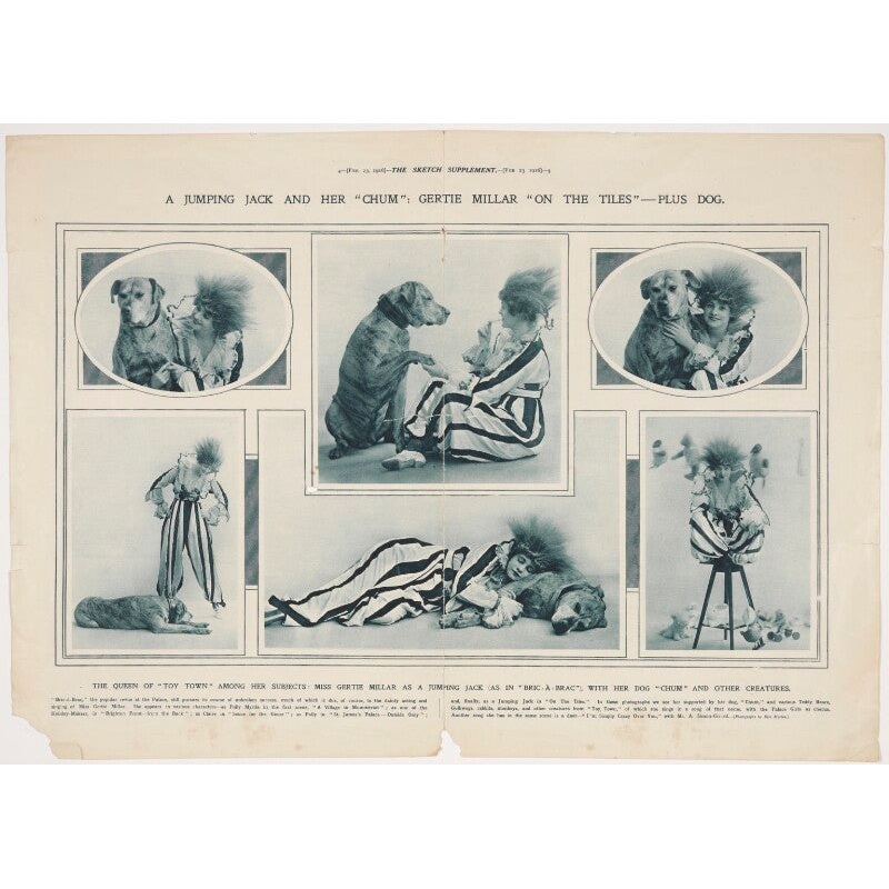 The Sketch Supplement; Gertie Millar as Jumping Jack with her dog ‘Chum’ in ‘Bric–Brac’ Greetings Card