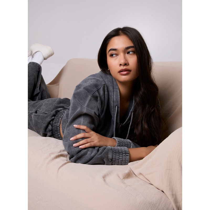 Wash Cropped Hoodie-S & M & L-BLACK WASH